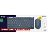 Trust Lyra Multi-Device Wireless Keyboard & Mouse, desktopset Blauw, US lay-out, Scissor switches, 800 - 1.600 dpi, 2,4 GHz USB, Bluetooth, 65%