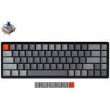 Keychron K6-T2, toetsenbord Grijs/grijs, US lay-out, Gateron Blue, RGB leds, 65%, ABS keycaps, Bluetooth