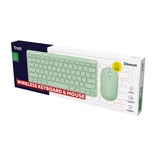 Trust Lyra Multi-Device Wireless Keyboard & Mouse, desktopset Groen, US lay-out, Scissor switches, 800 - 1.600 dpi, 2,4 GHz USB, Bluetooth, 65%