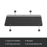 Logitech MK470 Slim Wireless Keyboard and Mouse Combo , desktopset Zwart, US-International, Scissor switches, 1000 dpi