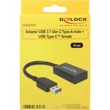 DeLOCK Converter USB-A 3.1 > USB-C adapter Zwart, 0,15 meter