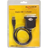 DeLOCK USB 1.1 op Parallel kabel Zwart, 0,8 meter