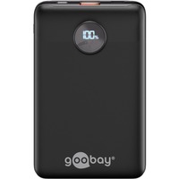 goobay Powerbank Compact 10.000 mAh Zwart, 10 Ah, 1x USB-A, 1x USB-C, Power Delivery, Quick Charge