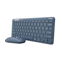 Trust Lyra Multi-Device Wireless Keyboard & Mouse, desktopset Blauw, US lay-out, Scissor switches, 800 - 1.600 dpi, 2,4 GHz USB, Bluetooth, 65%